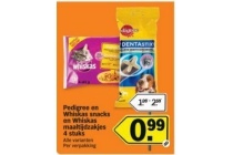 pedigree en whiskas snacks en whiskas maaltijdzakjes