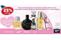 geuren assortiment van bruno banani mexx james bond christina aguilera en gabriela sabatini
