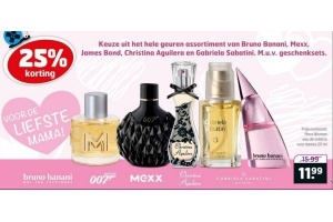 geuren assortiment van bruno banani mexx james bond christina aguilera en gabriela sabatini