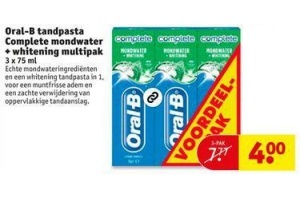 Ongelofelijk tong Zeeman Oral-B tandpasta complete mondwater +whitening multipak voor €4,00 -  Beste.nl