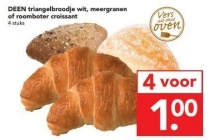 deen triangelbroodje wit meergranen of roomboter croissant