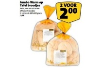 jumbo warm op tafel broodjes