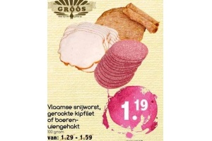 vlaamse snijworst gerookte kipfilet of boerenuiengehakt