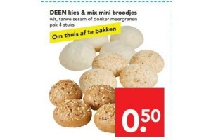 deen kies en mix mini broodjes wit tarwe sesam of donker meergranen