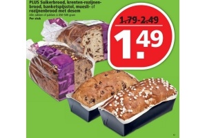 plus suikerbrood krenten rozijnenbrood banketspijsstol muesli of rozijnenbrood met desem