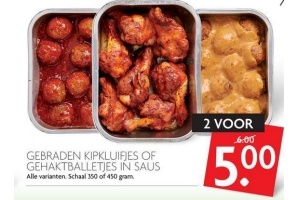 gebraden kipkluifjes of gehaktballetjes in saus