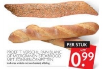 proef t verschil pain blanc of meergranen stokbrood met zonnebloempitten