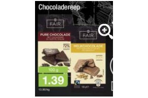 chocoladereep fair pure of melk chocolade 100 gram