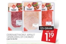 boerenmetworst kipfilet tuinkruiden of chorizo 125 gram voor eur1 19