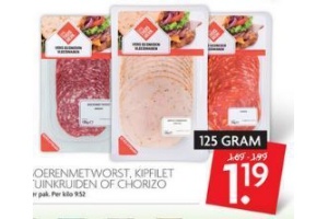 boerenmetworst kipfilet tuinkruiden of chorizo 125 gram voor eur1 19