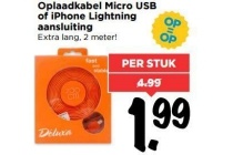 oplaadkabel micro usb of iphone lightning aansluiting