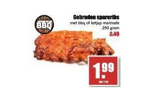 gebraden spareribs met bbq of ketjap marinade 250 gram