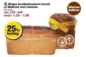 shape koolhydraatarm brood of melkwit met calcium