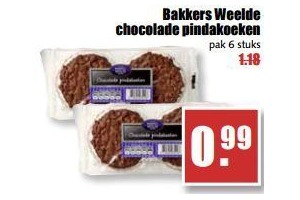 bakkers weelde chocolade pindakoeken pak 6 stuks