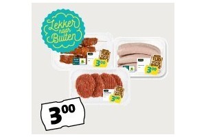 barbecuevlees vis of marinade per bakje of doosje met 3 flesjes eur3