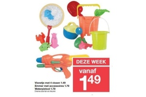 visnetje met 4 vissen emmer met accessoires waterpistool