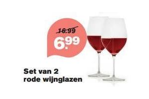 set van 2 rode wijnglazen