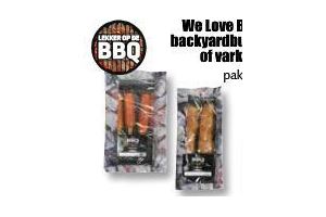 we love bbq vuurstok backyardburger kipsate of varkenshaassate