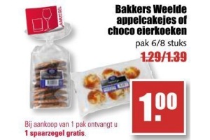 bakkers weelde appelcakejes of choco eierkoeken