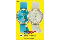 tassled horloge met zirkonia en leren band in diverse kleuren