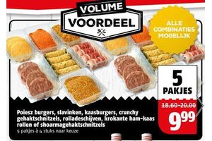 poiesz burgers slavinken kaasburgers crunchy gehaktschnitzels rolladeschijven krokante ham kaas rollen of shoarmagehaktschnitzels