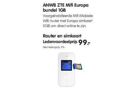 anwb zte mifi europa bundel 1gb router en simkaart