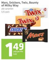 mars snickers twix bounty of milky way