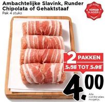 ambachtelijke slavink runder chipolata of gehaktstaaf