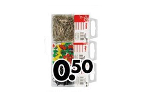 100 paperclips 50 punaises of 20 klemmetjes