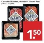 carsodo salchichon chorizo of serano ham