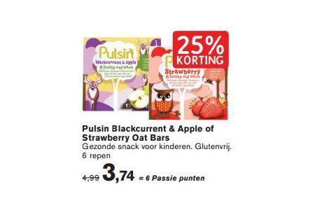 pulsin blackcurrent en apple of strawberry oat bars