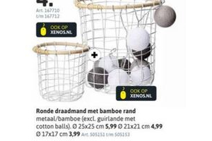 ronde draadmand met bamboe rand