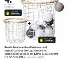 ronde draadmand met bamboe rand