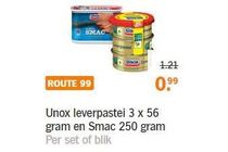 unox leverpastei 3x56 gram en smac 250 gram