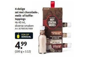 4 delige set met chocolade melk of koffietoppings