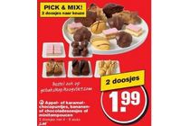 appel of karamel chocopuntjes bananen of chocoladesoesjes of minitompoucen