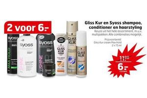 gliss kur en syoss shampoo conditioner en haarstyling 2 voor 6 euro