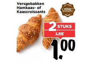 versgebakken hamkaas of kaascroissants nu 2 stuks voor eur1 00