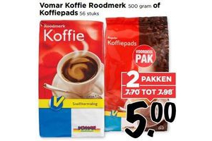 vomar koffie roodmerk 500 gram of koffiepads 56 stuks