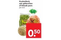 knolselderij zak spliterwten of kilozak peen