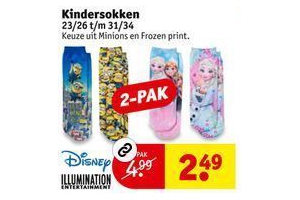 kindersokken minions en frozen