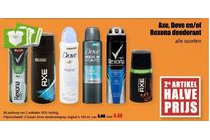 alle dove axe en rexona deodorant 2e halve prijs