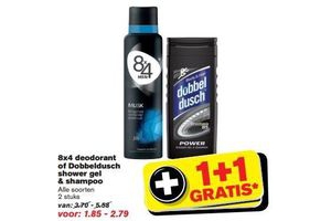 8x4 deodorant of dobbeldusch shower gel en shampoo