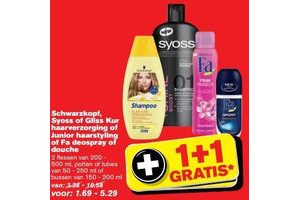 schwarzkopf syoss of gliss kur haarverzorging of junior haarstyling of fa deospray of douche