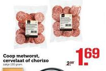 coop metworst cervelaat of chorizo