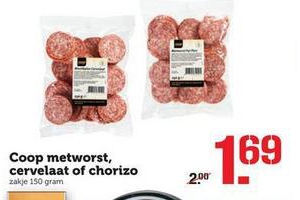 coop metworst cervelaat of chorizo