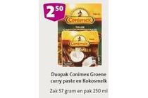 duopak conimex groene curry paste en kokosmelk