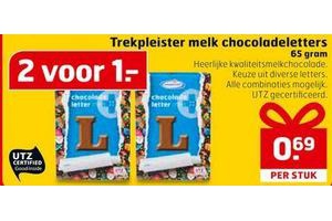 trekpleister melk chocoladeletters