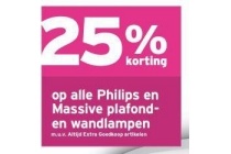 25 korting op alle philips en massive plafonden wandlampen