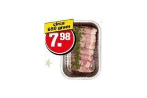 varkensfilet gevuld met veenbessen en gekonfijte uien